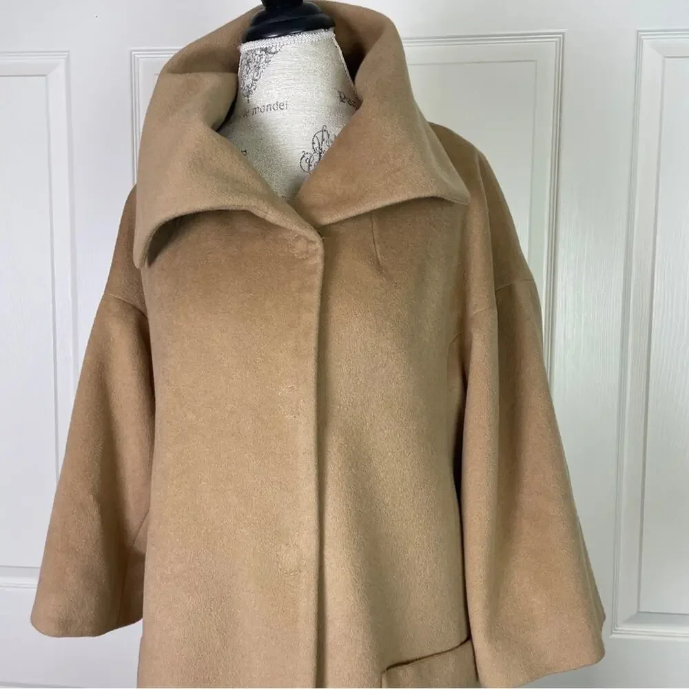Etcétera CamelWing Collar Longline Coat Angora Wool Sz 8
